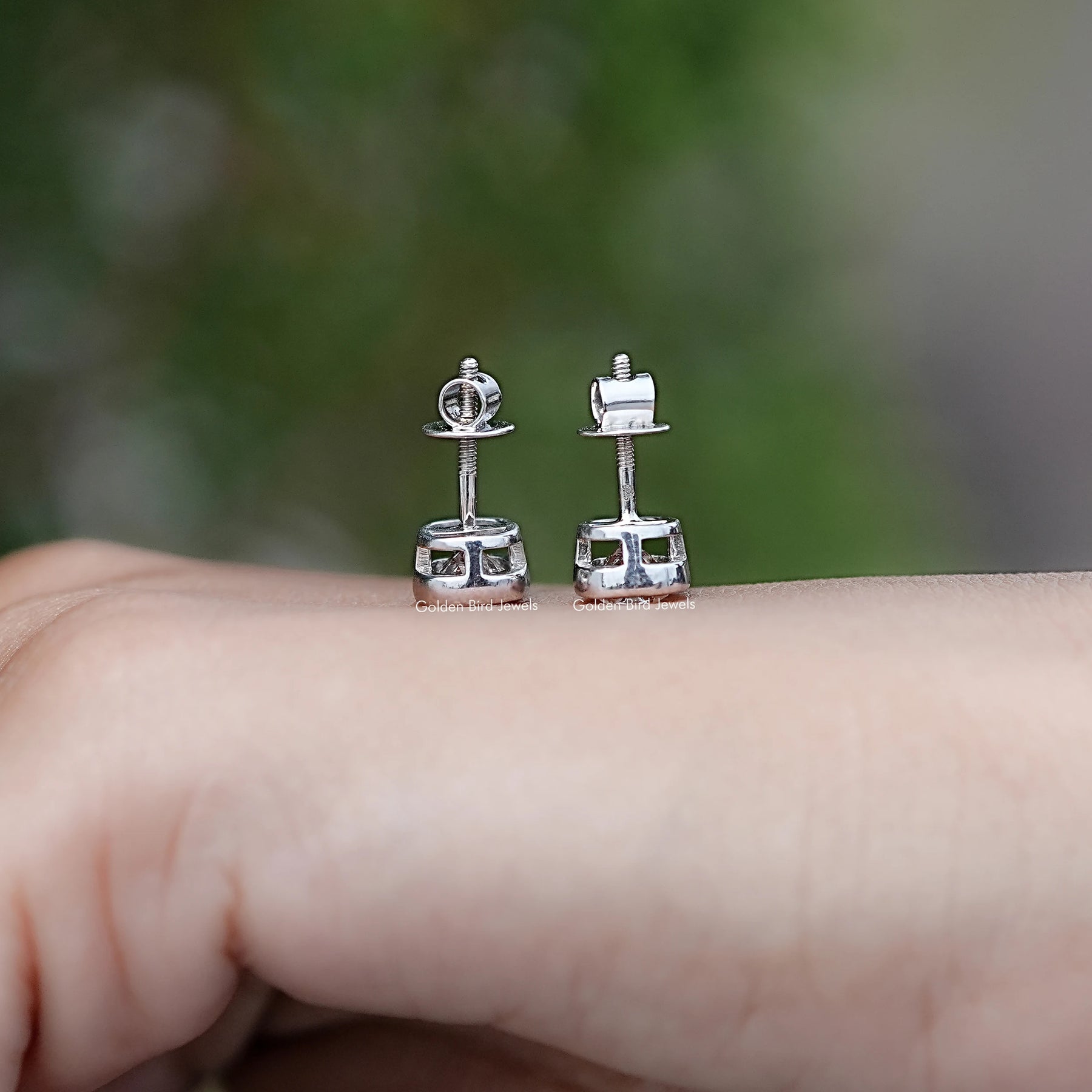 Back View of  Old Mine Cushion Stud Earrings in screw back