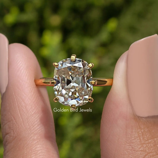 Old Mine Cushion Cut Moissanite Prong Set Solitaire Ring
