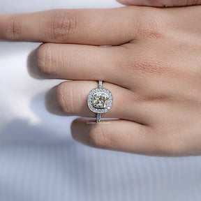 Moissanite Old Mine Cushion Halo Engagement Ring