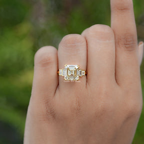 In finger view of Asscher Cut Solitaire Engagement Ring