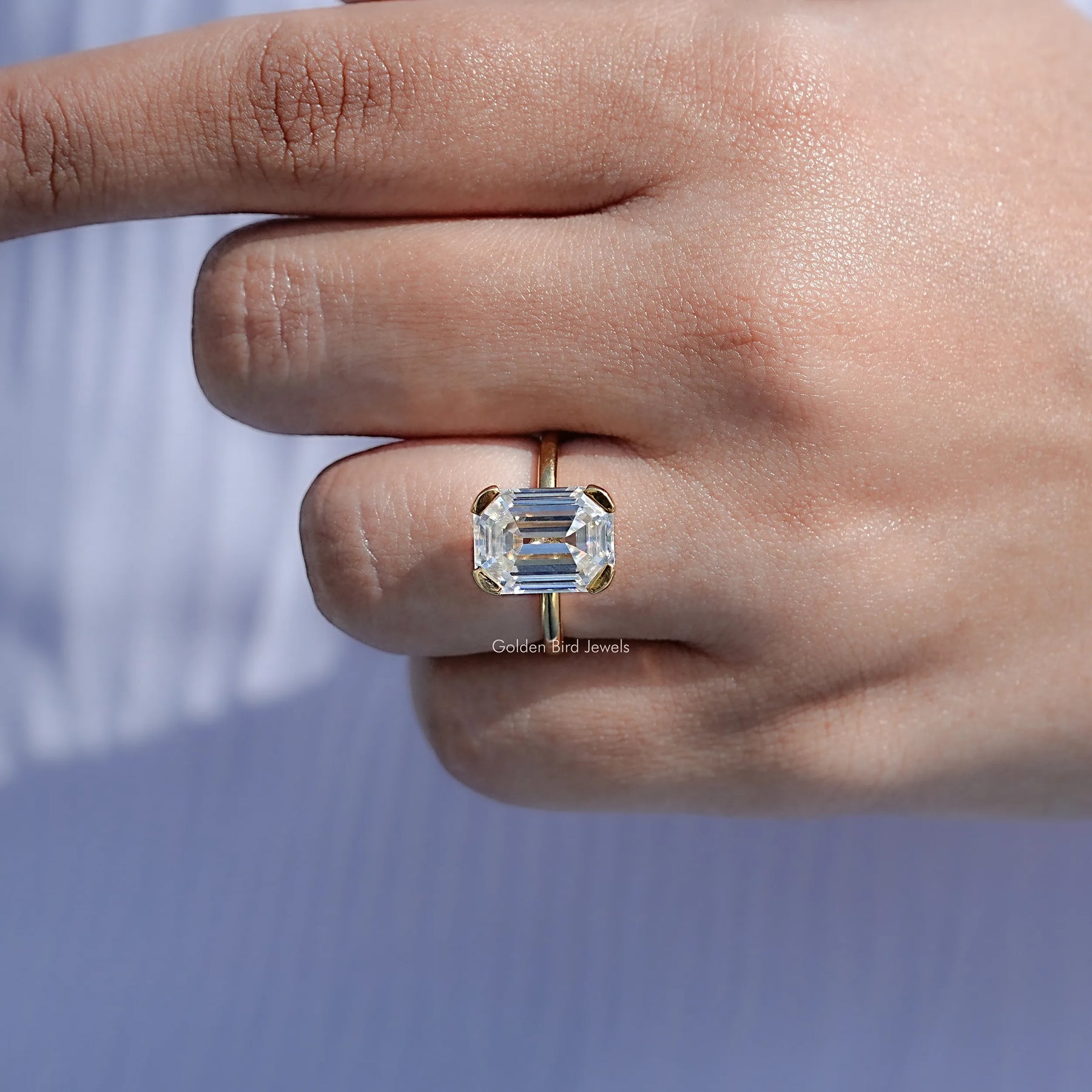 Close View Of Off White Emerald Cut Ring