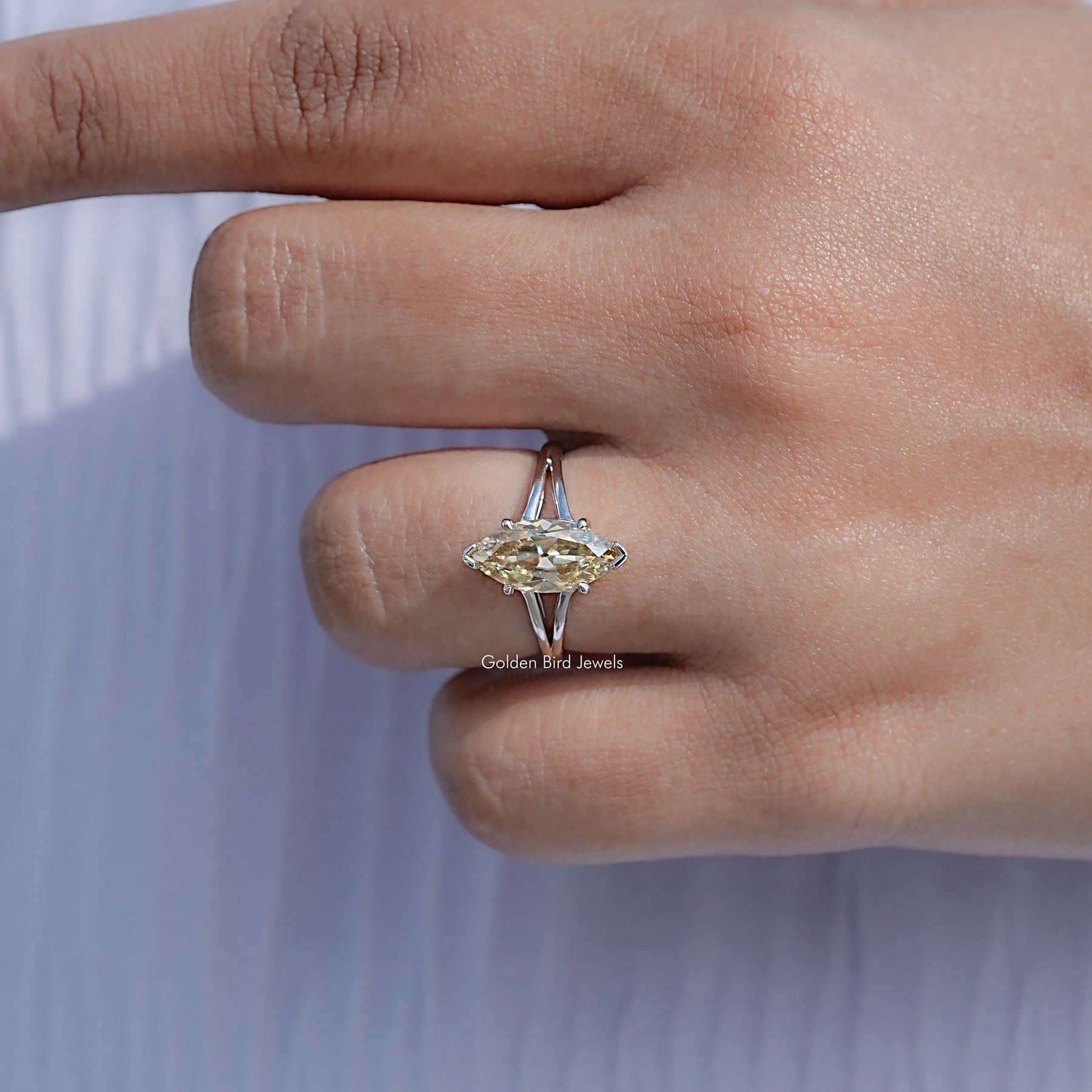Close View Of Marquise Shaped Moissanite Solitaire Ring