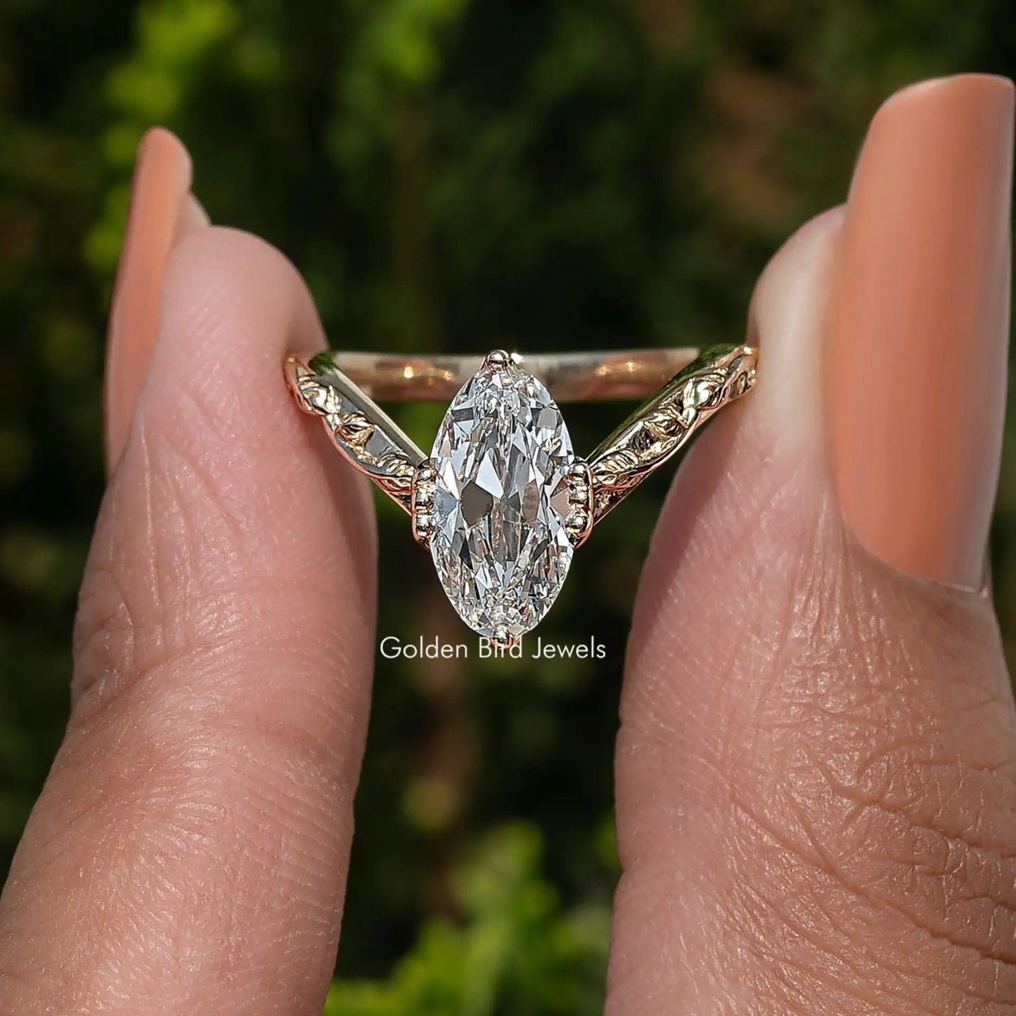 Old Mine Moval Cut Diamond curved Ring