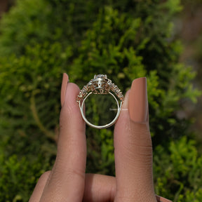 Old Mine Moval Cut Moissanite Halo Cluster Engagement Ring