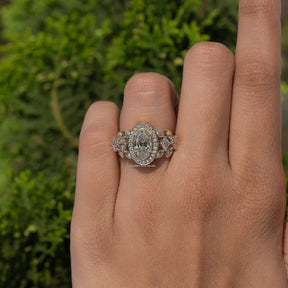 Old Mine Moval Cut Moissanite Halo Cluster Engagement Ring