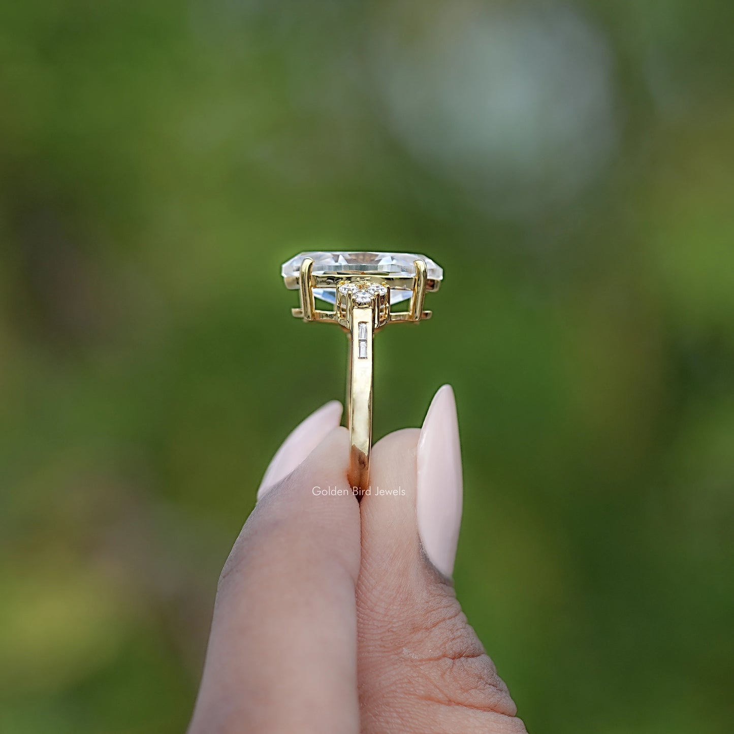 Old Mine Moval Moissanite Accent Set Ring