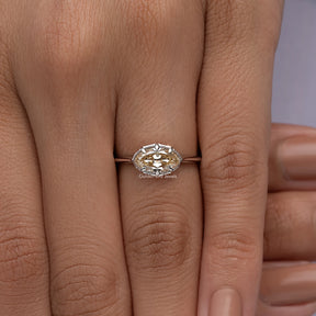 East West Old Mine Moval Moissanite Solitaire Ring