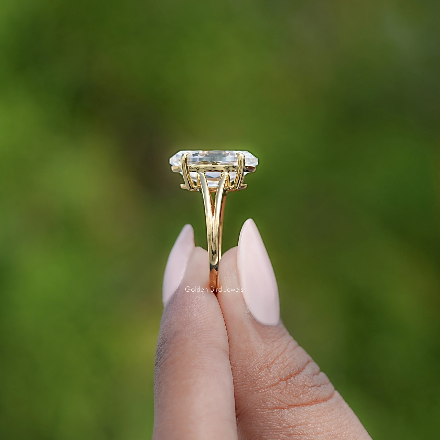 Old Mine Moval Moissanite Split Shank Solitaire Ring