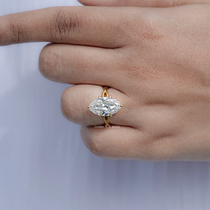 Old Mine Moval Moissanite Twisted Shank Solitaire Ring