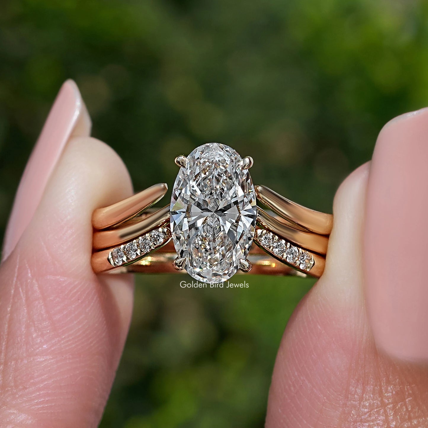 Lab Diamond Oval Cut Accent Bridal Set Ring