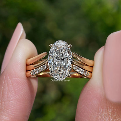 Lab Diamond Oval Cut Accent Bridal Set Ring