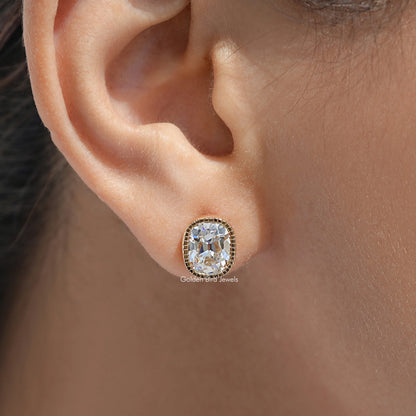Old Mine Cushion Lab Diamond Milgrain Bezel Studs