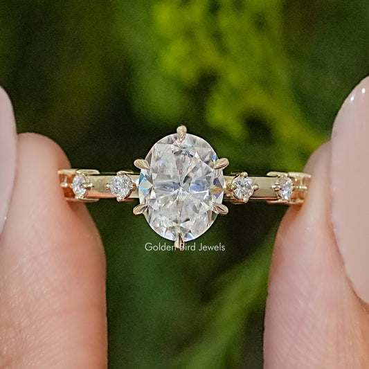 Oval Cut Moissanite Accent Engagement Ring