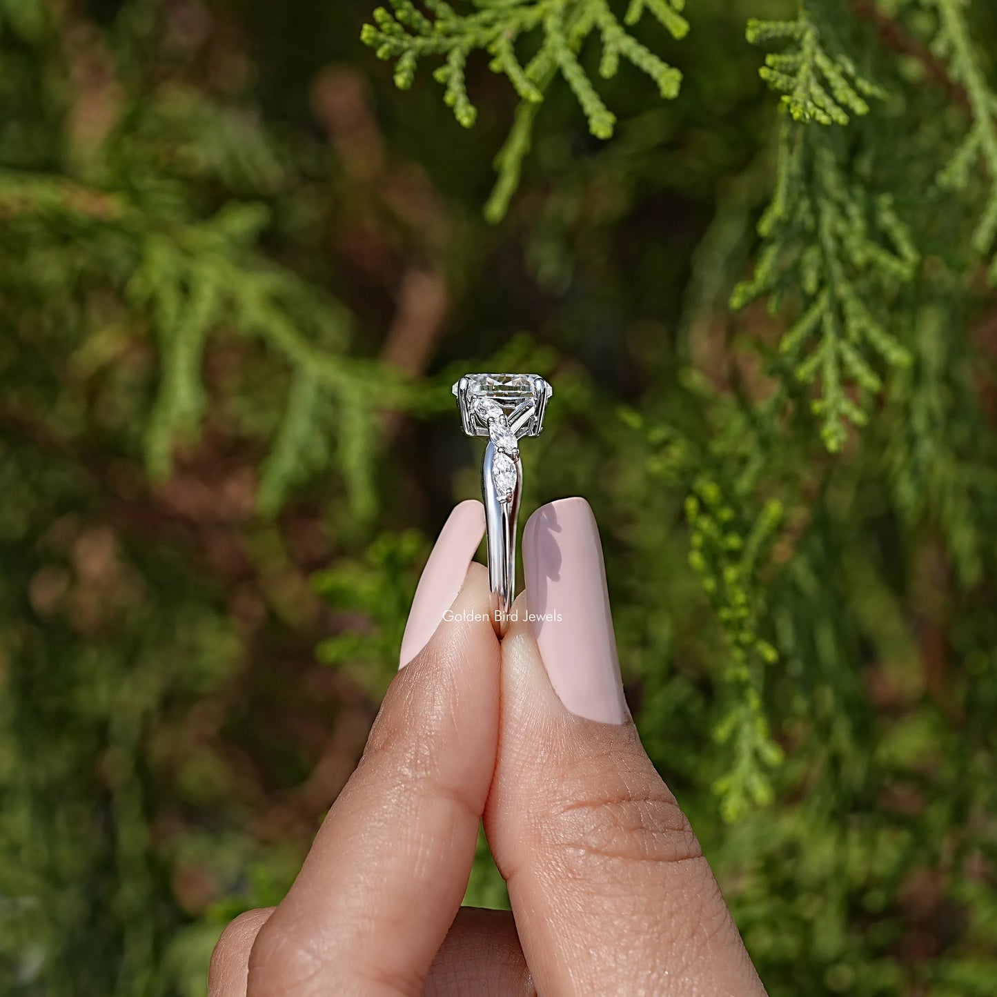 Old Mine Oval Cut Moissanite Diamond Floral Ring
