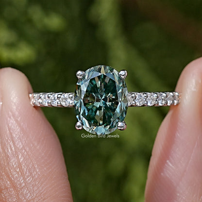 Oval Cut Moissanite Solitaire Accent Ring