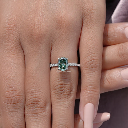 Oval Cut Moissanite Solitaire Accent Ring