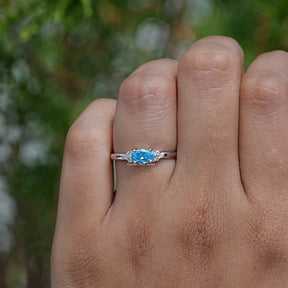 Aquamarine Oval Cut Gemstone Ring In White Gold