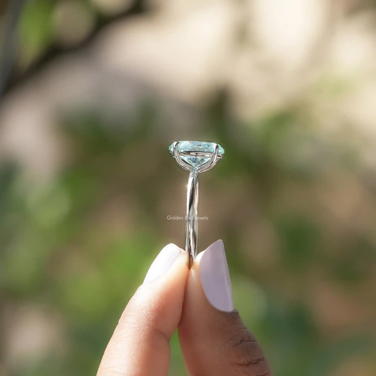 Side View Of Oval Cut Moissanite Engagement Ring
