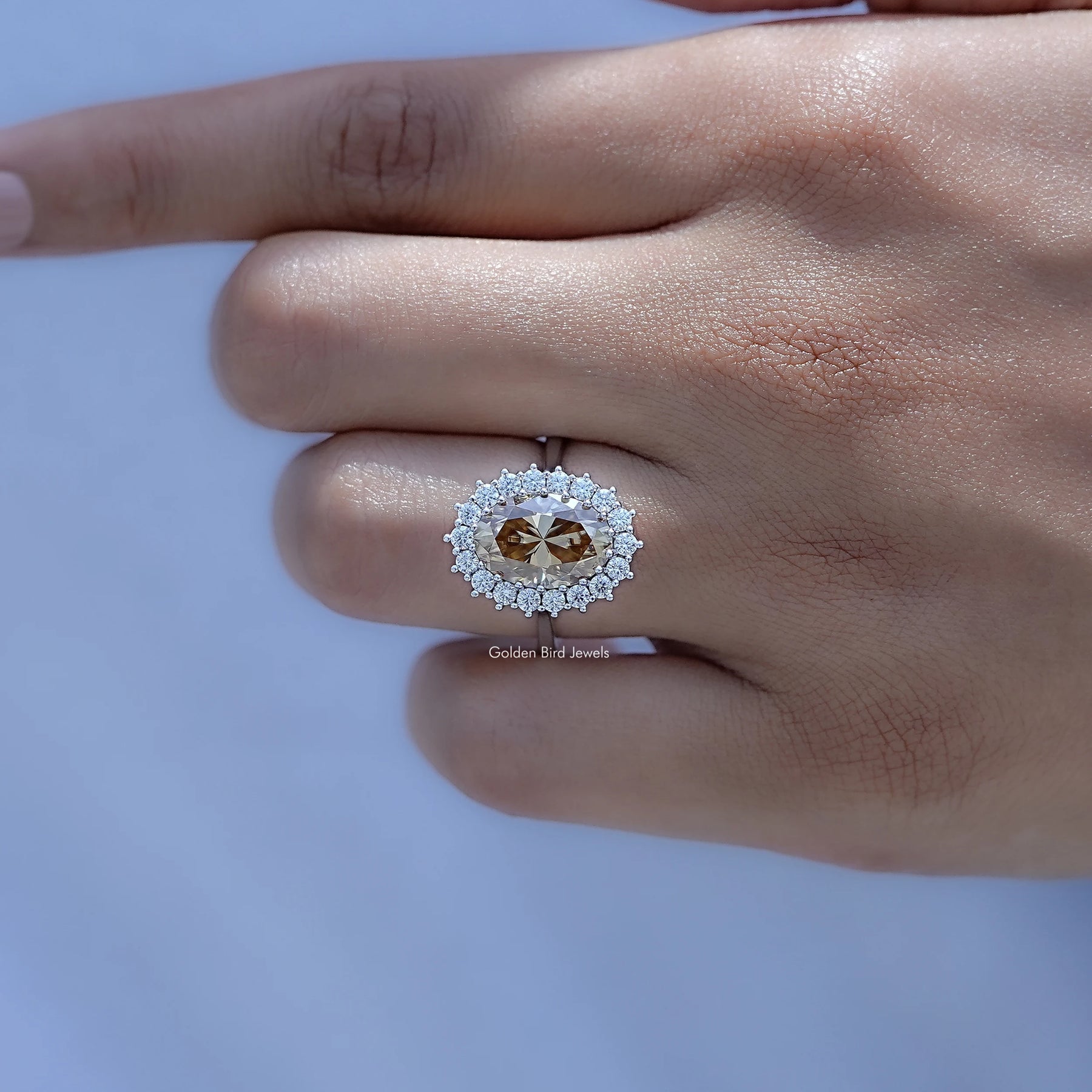 Close view of Oval Cut Moissanite Engagement Ring