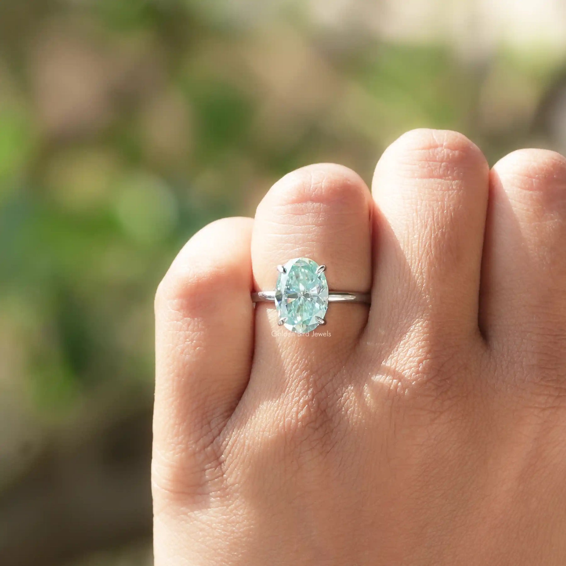 Close View Of Oval Cut Moissanite Engagement Ring
