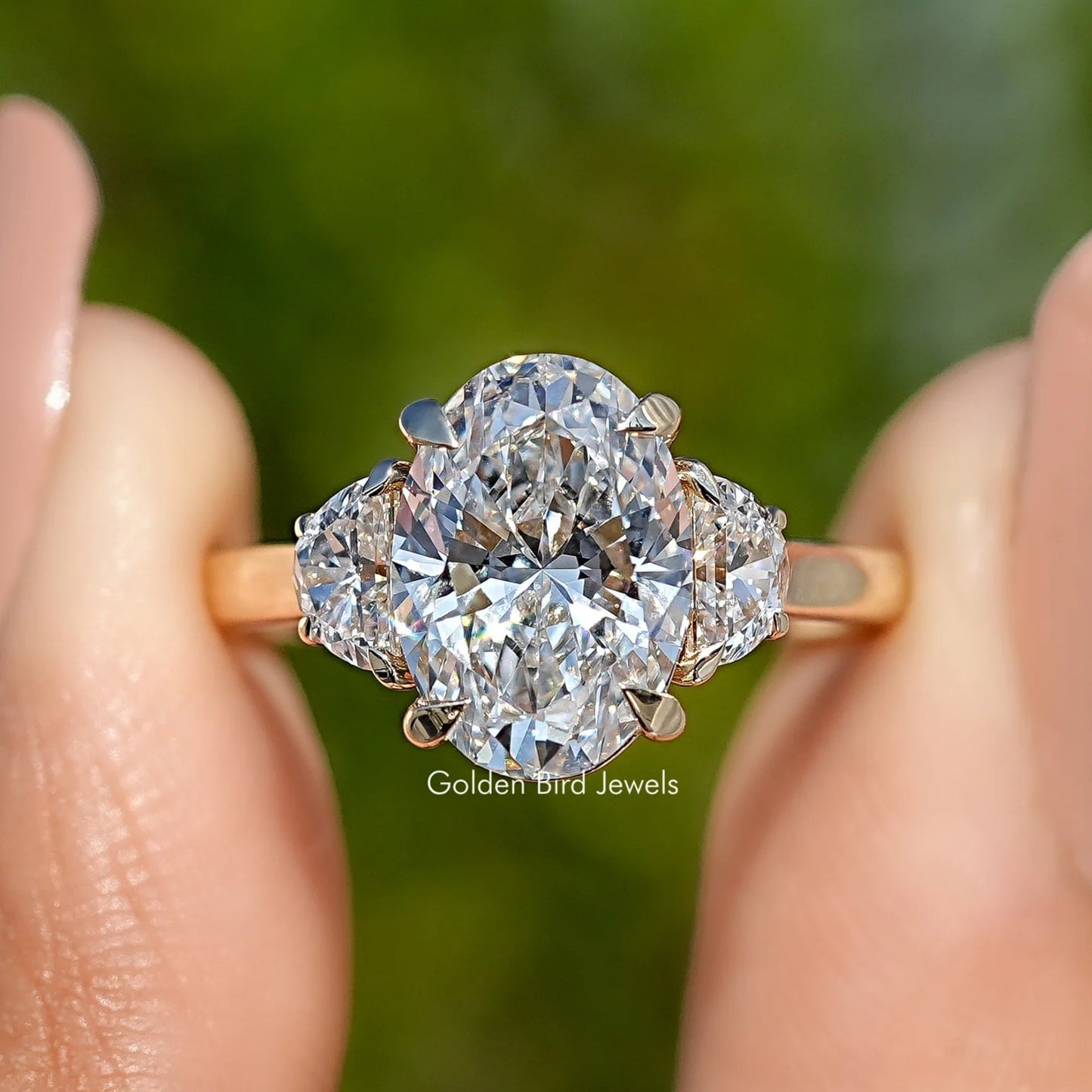 Oval Lab Diamond Three Stone Engagement Ring
