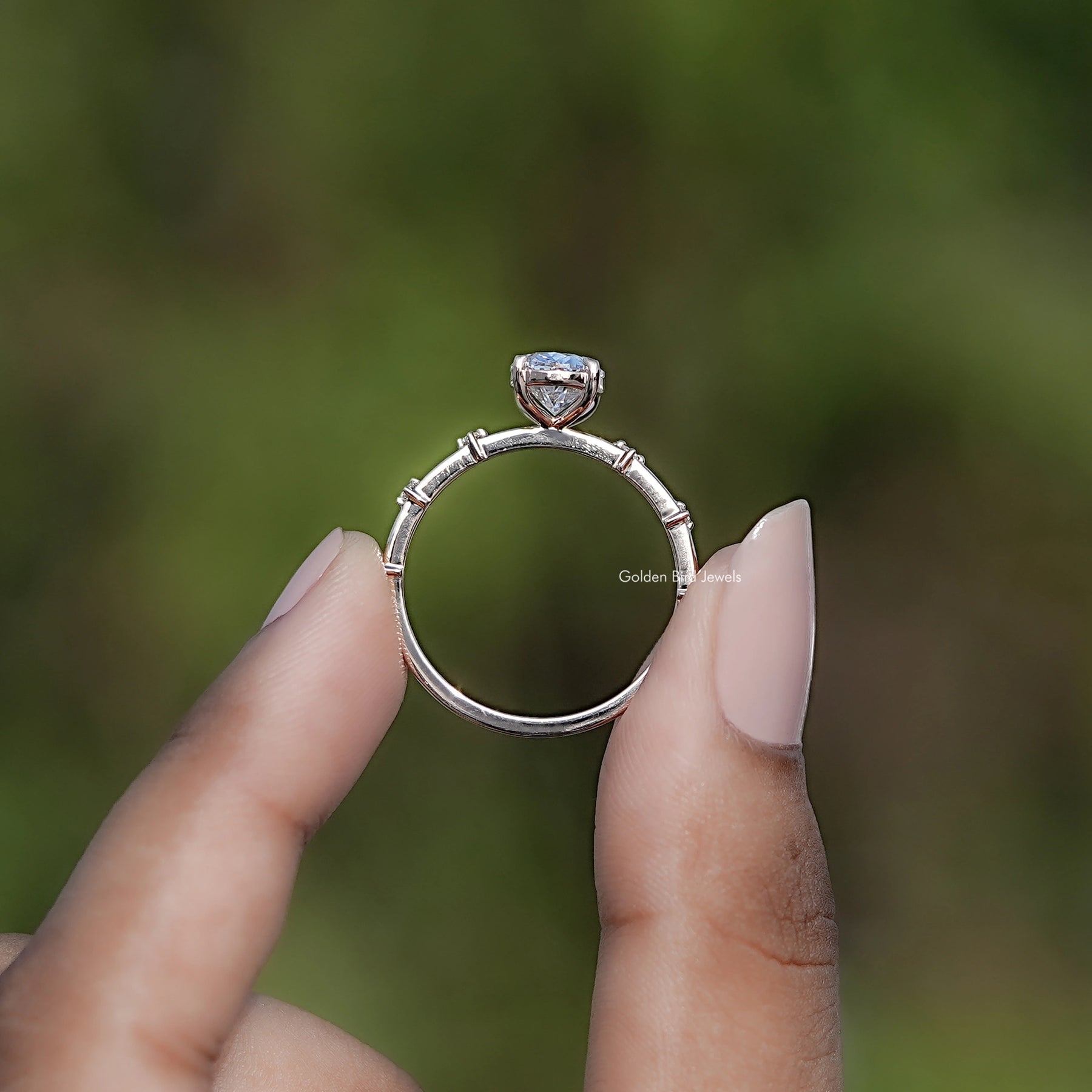 Back view of Oval Shaped Lab Diamond Distance Ring