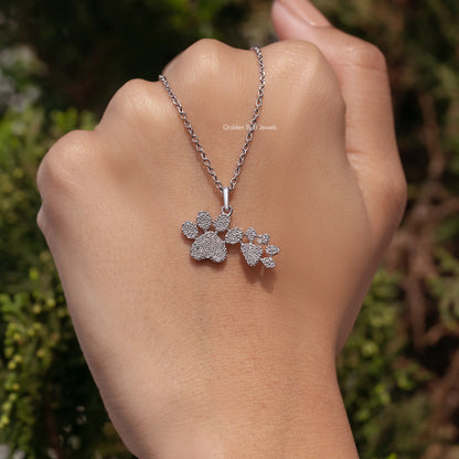 Paw Shaped Round Cut Lab Diamond Pendant