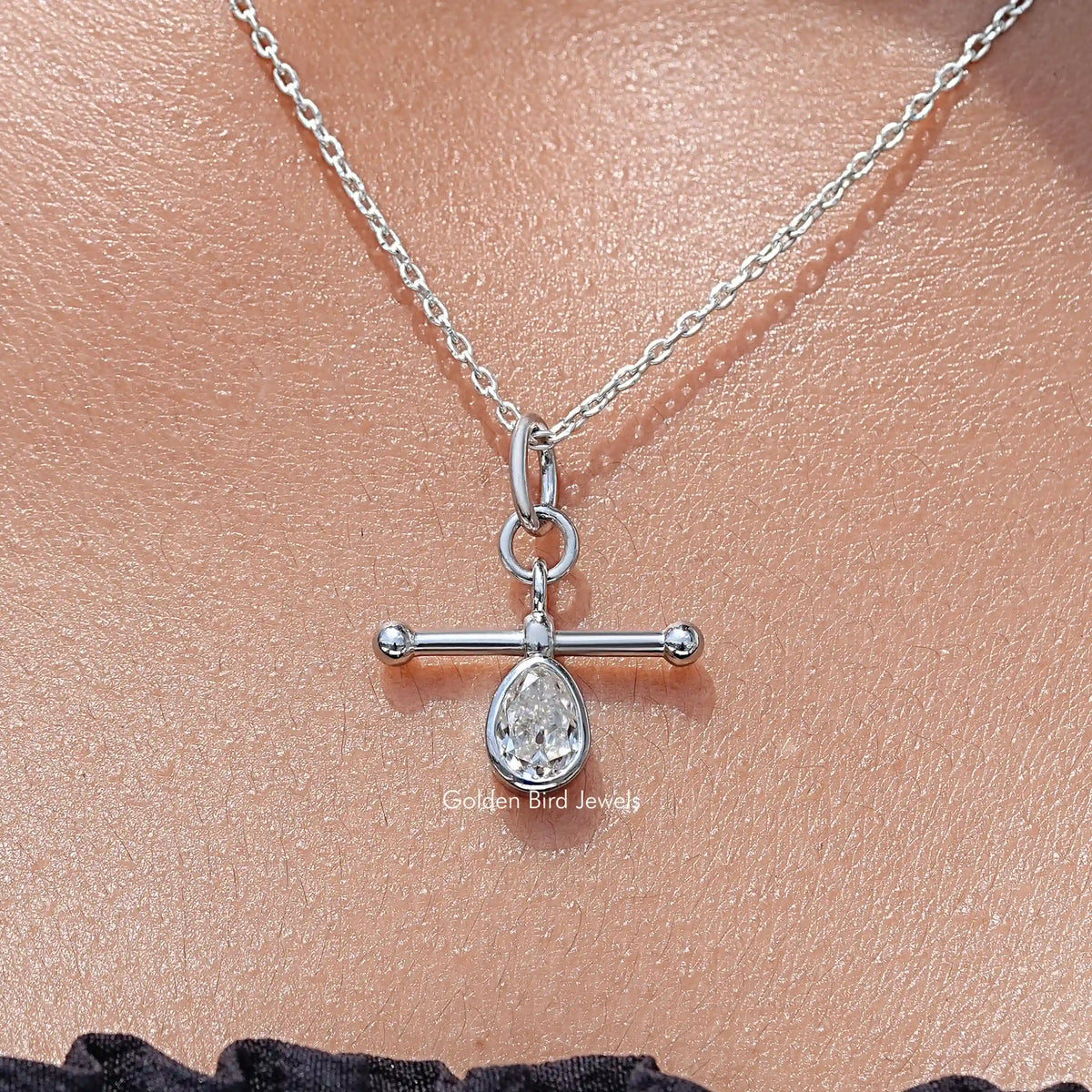 Pear Cut Moissanite Bezel Set Pendant