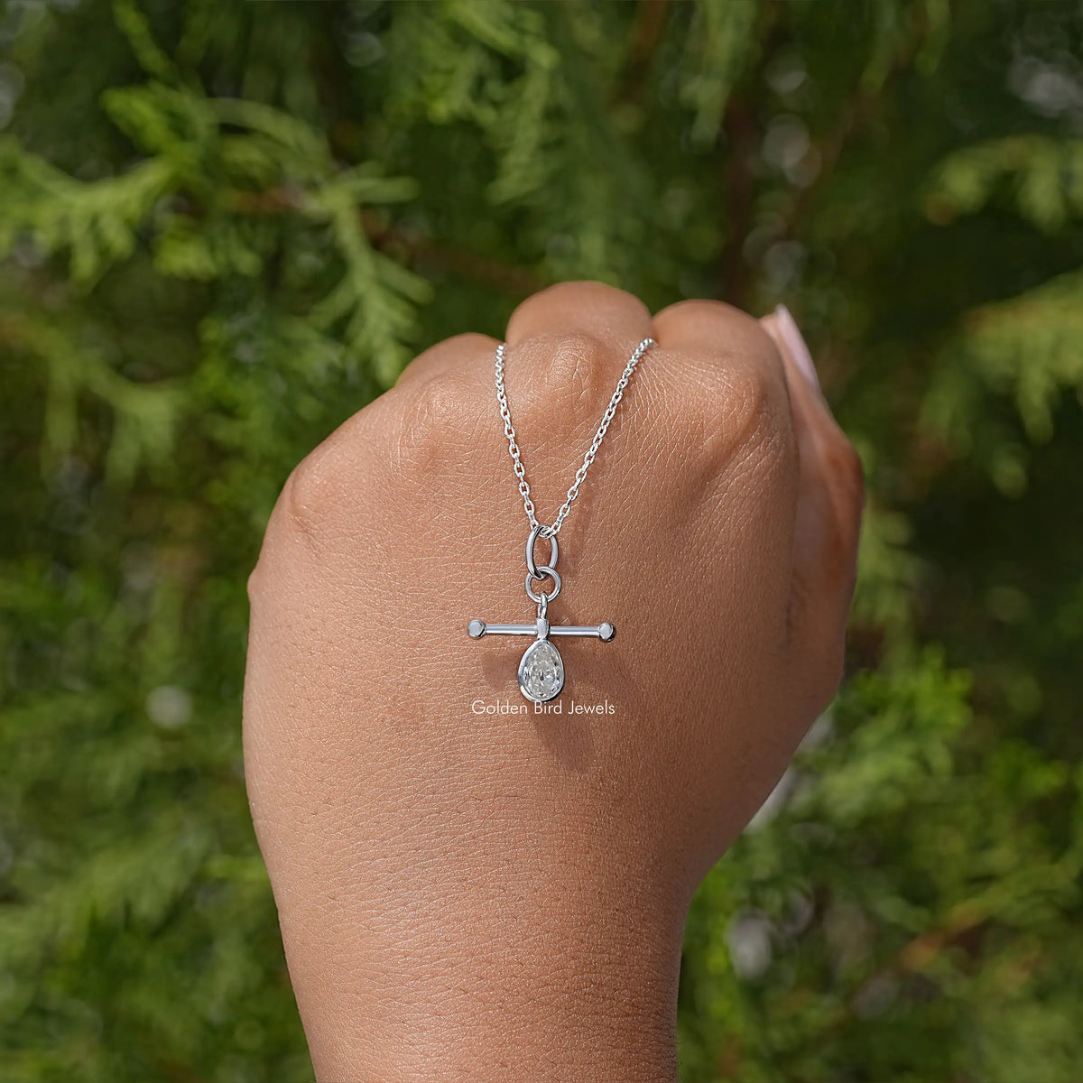 Pear Cut Moissanite Bezel Set Pendant
