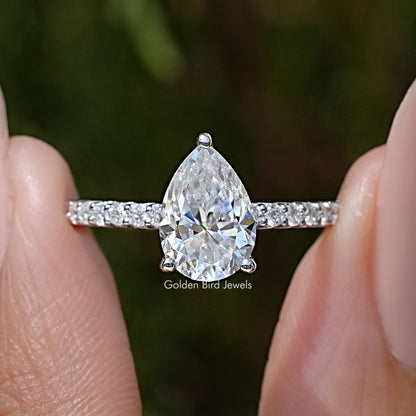 Pear Cut Moissanite Solitaire Accent Wedding Ring