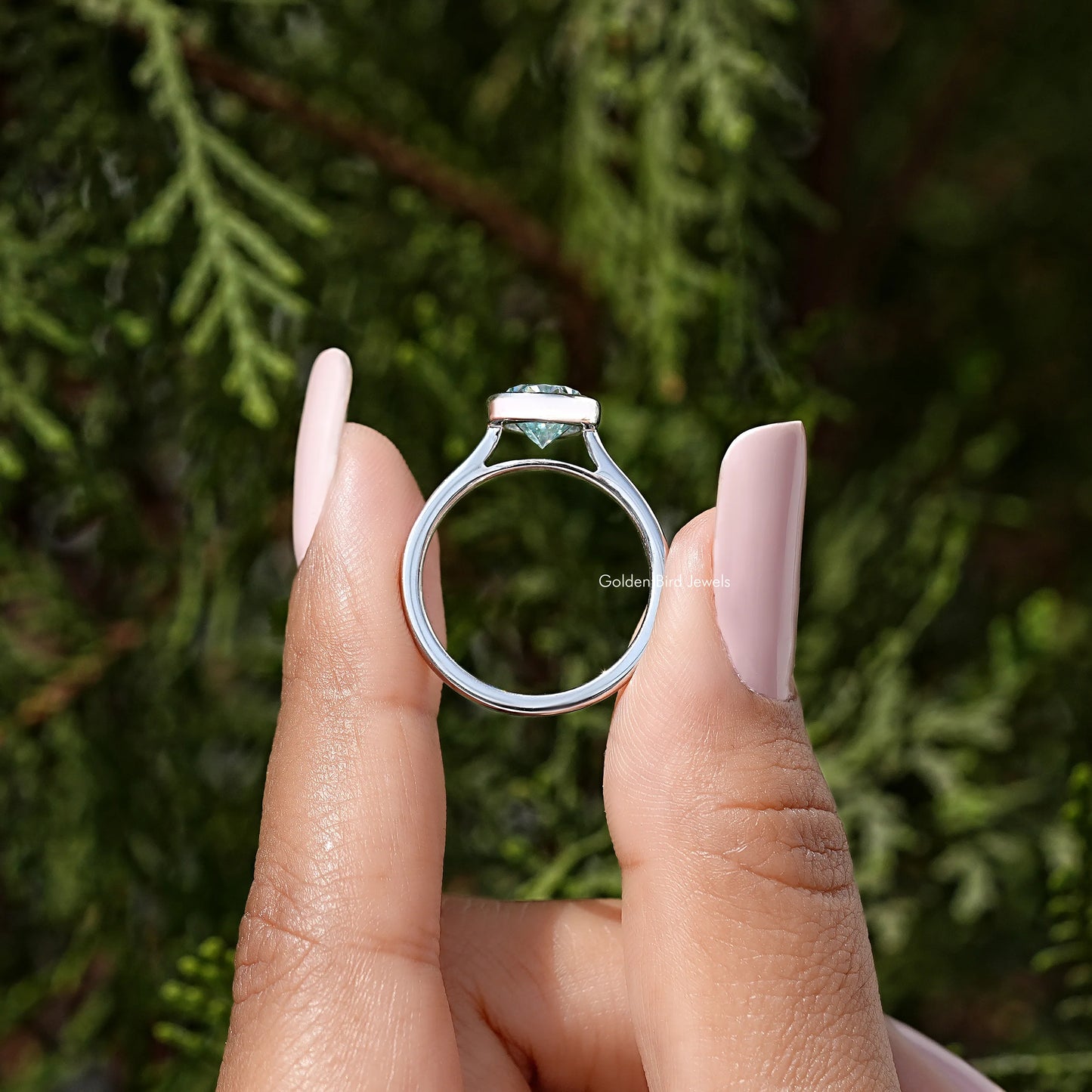 Old Mine Pear Cut Moissanite Diamond Bezel Set Ring