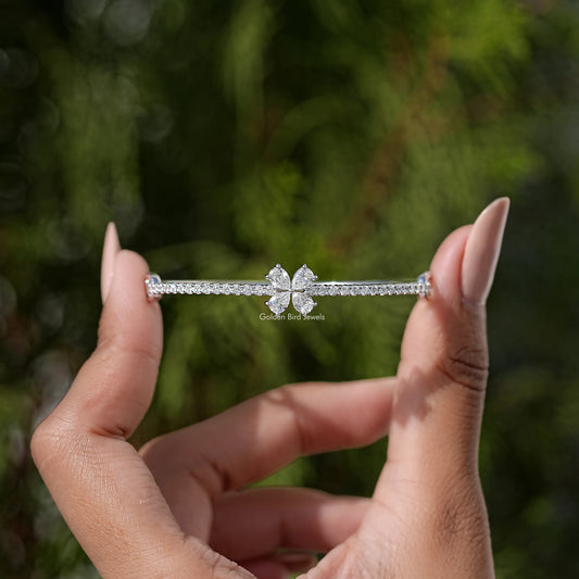 Pear Cut Lab Diamond Flower Shape Bangle Bracelet