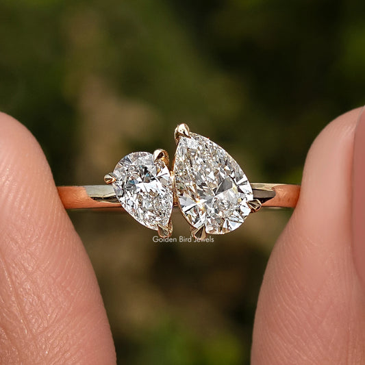 Pear Shaped Lab Diamond Two Stone Ring