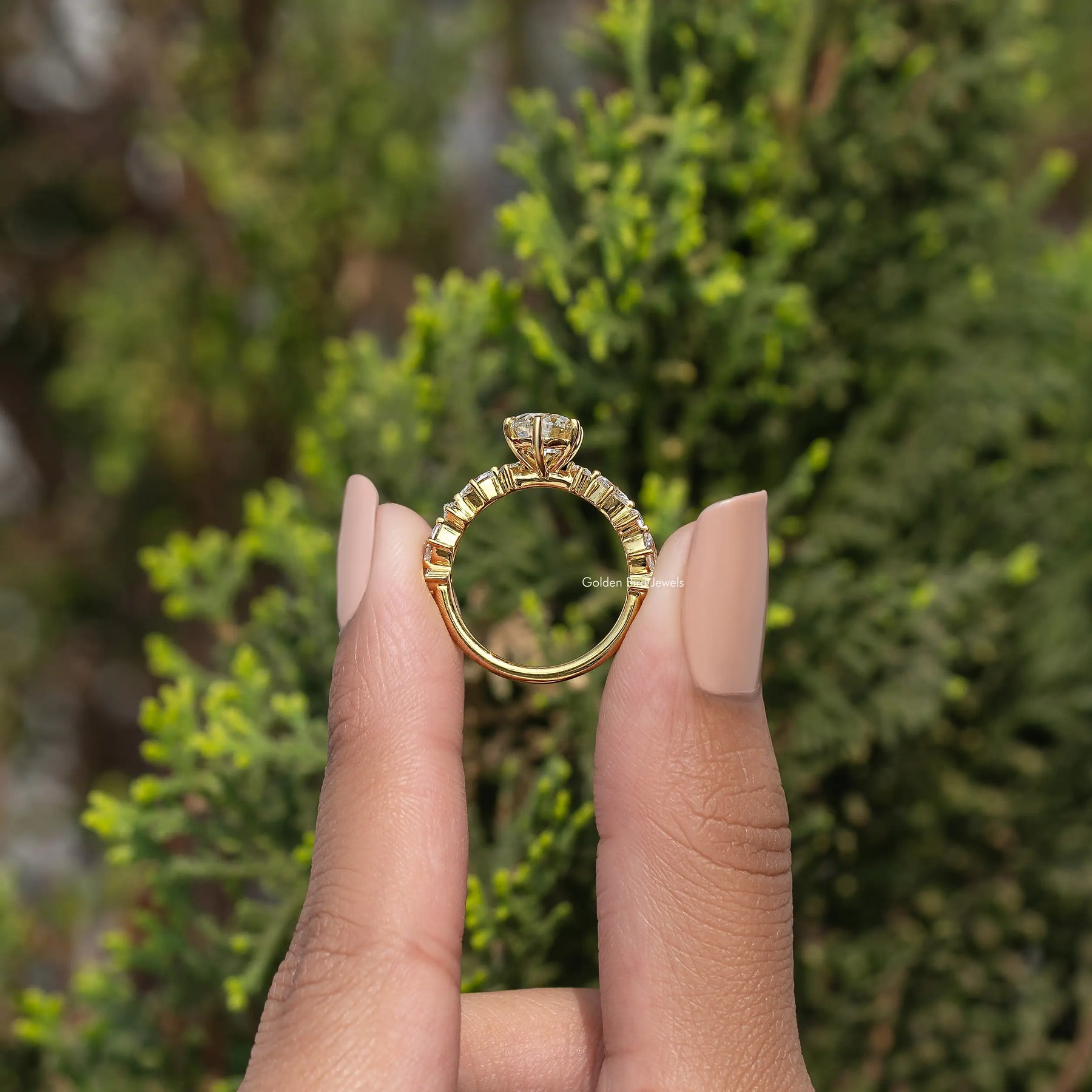 Pear Cut Moissanite Accent Engagement Ring