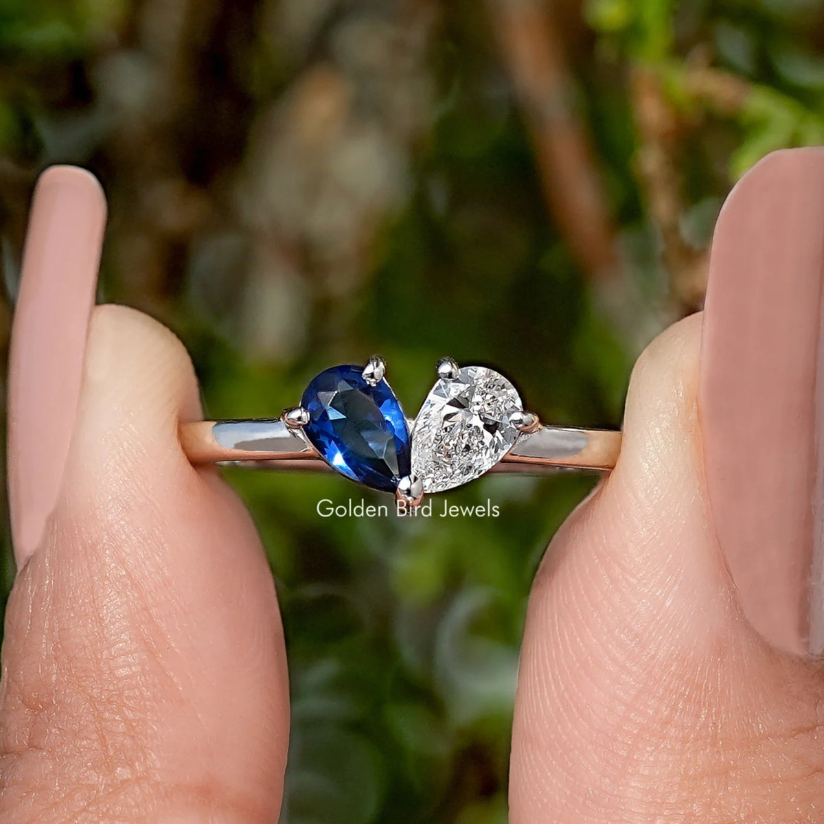 Front View of Pear Cut Gemstone Toi Moi Engagement Ring
