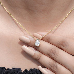 detail view of Pear Cut Lab Diamond Pendant