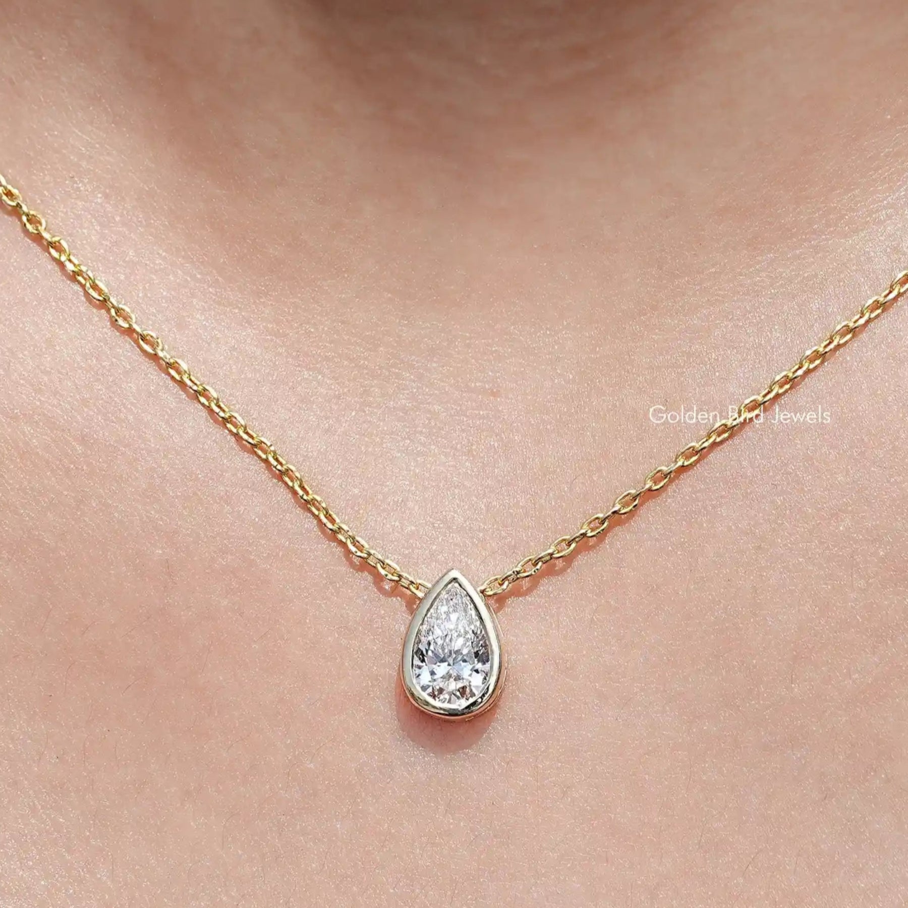 Front View of Pear Cut Lab Diamond Bezel Set Solitaire Pendant