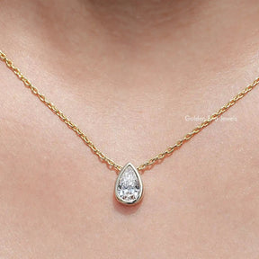 Front View of Pear Cut Lab Diamond Bezel Set Solitaire Pendant