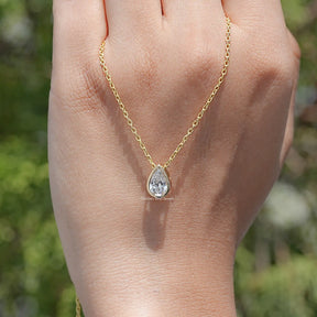 hand Showing View of Pear Cut Lab Diamond Pendant