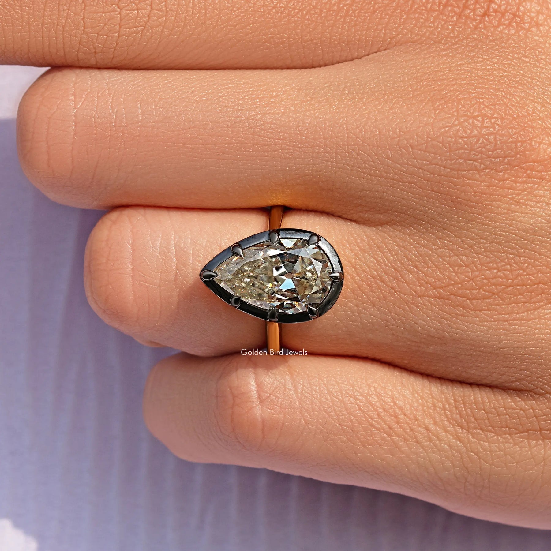 Old Mine Pear Cut Moissanite Bezel Set Engagement Ring