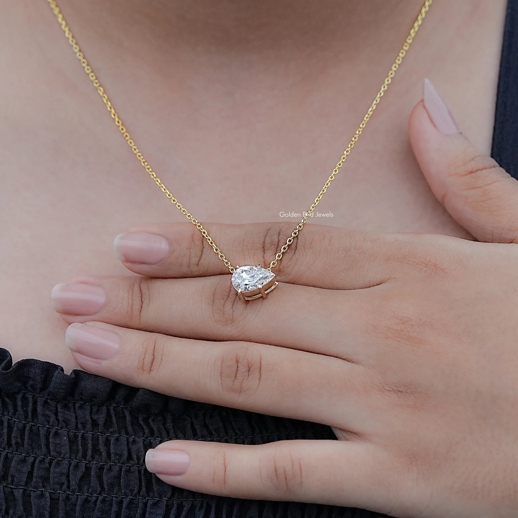 Detailed View of Pear Shaped Diamond Solitaire Pendant In White Gold