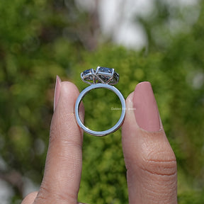 Back View Of Pear and Radiant Cut Toi Et Moi Ring