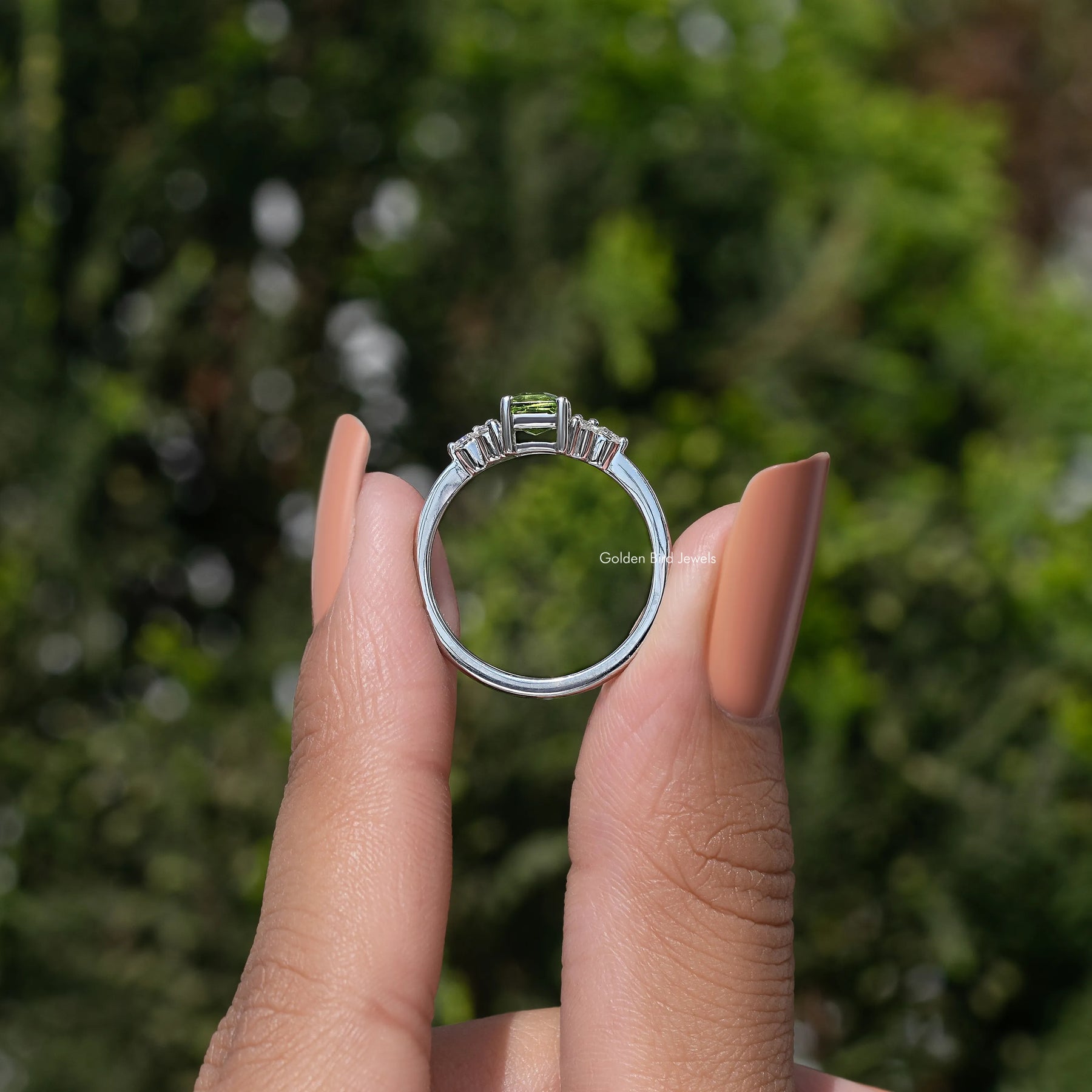 Peridot Green Emerald Gemstone Engagement Ring