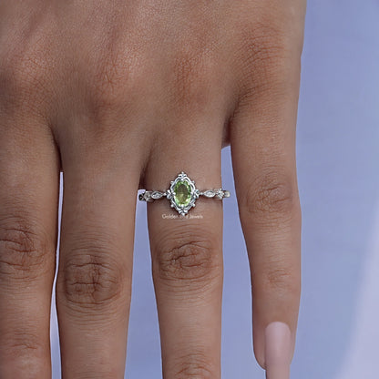 Oval Cut Accent Stone Ring In finger