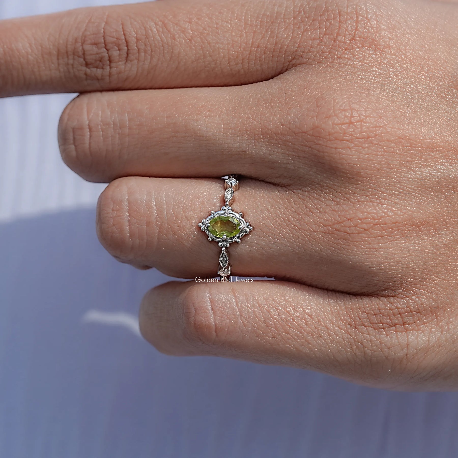 Peridot Green Oval Cut Gemstone Accent Ring