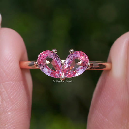 Pink Pear Shaped Lab Grown Gemstone Toi Et Moi Ring
