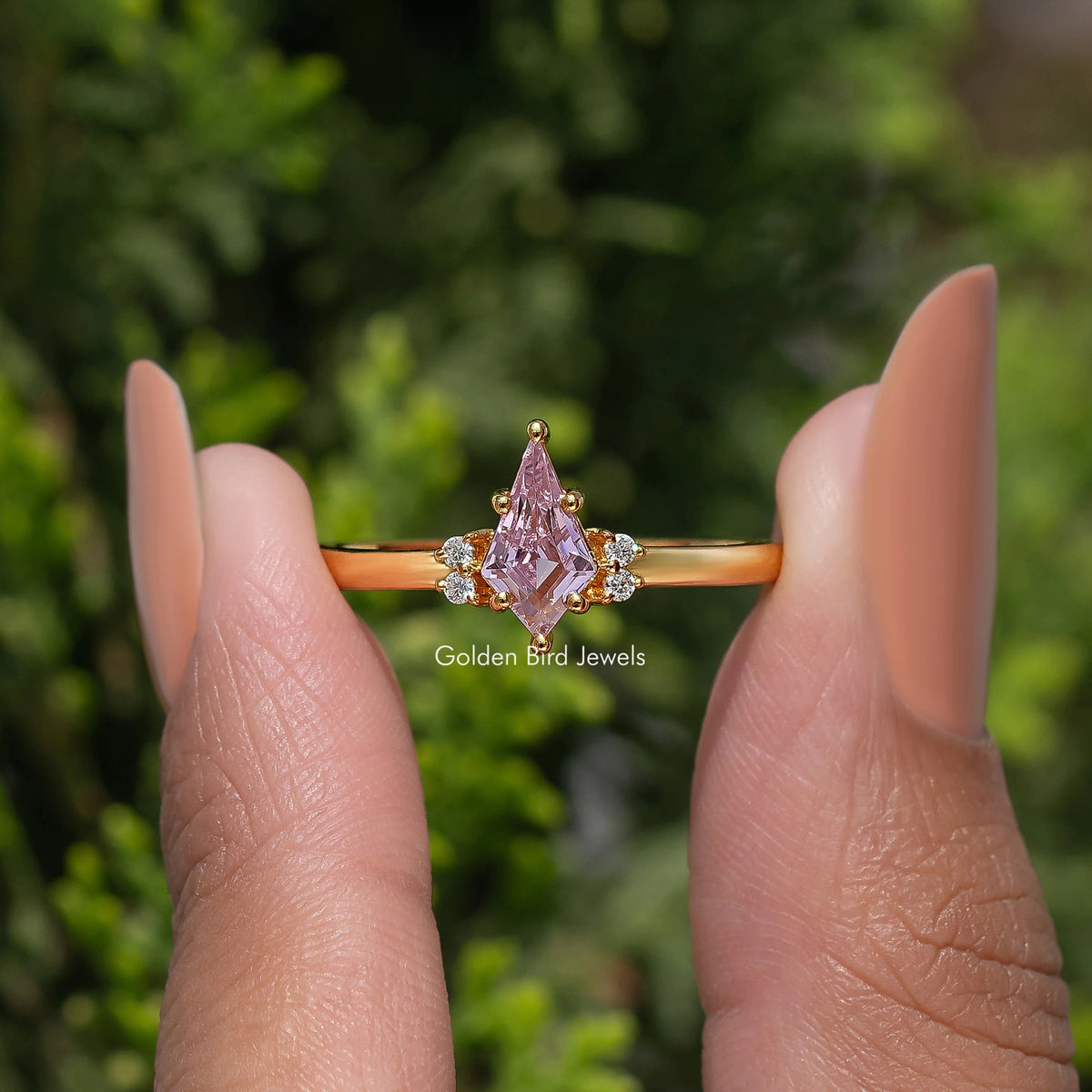 Pink Sapphire Gemstone Kite Cut Engagement Ring