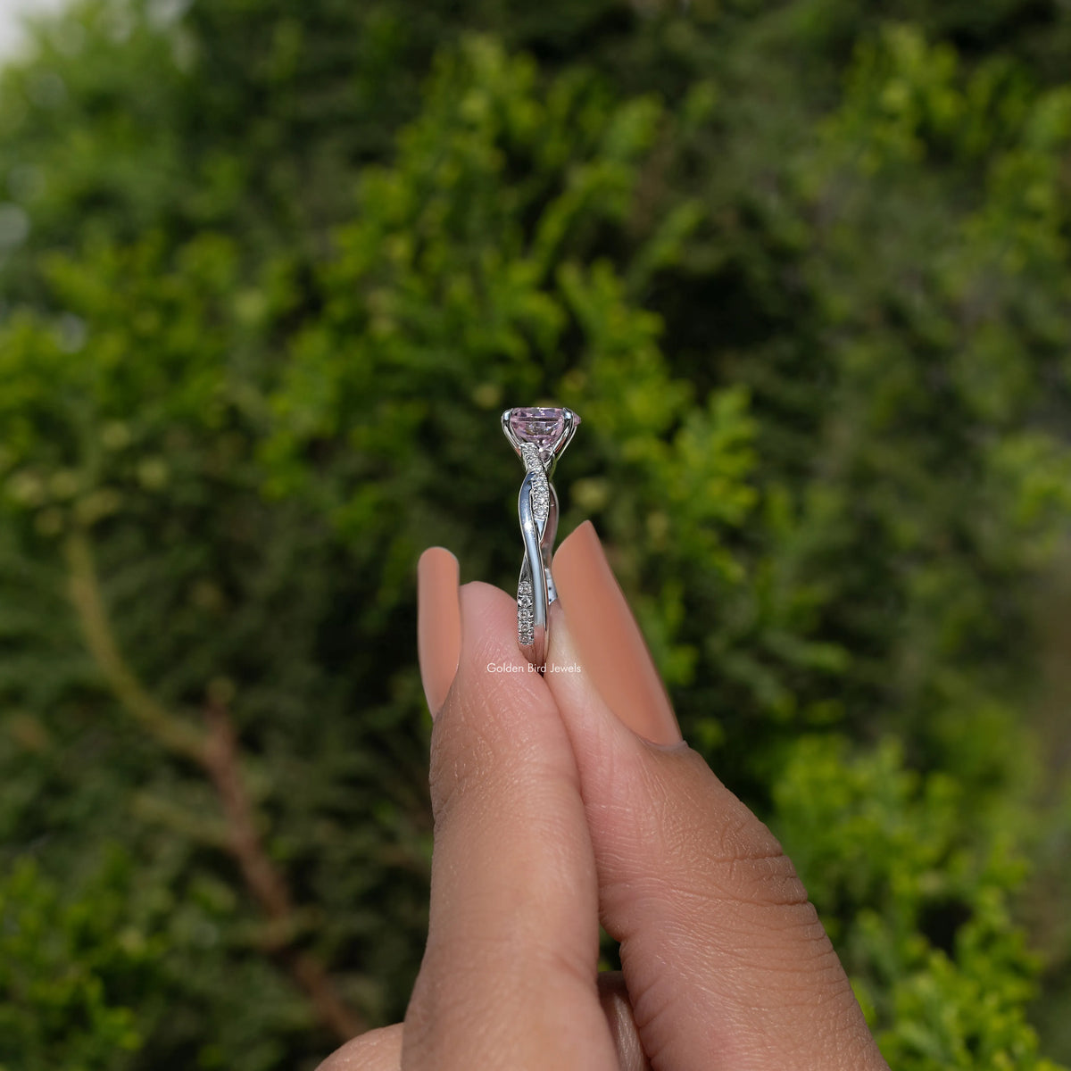 Pink Tourmaline Round Gemstone Accent Stone Ring