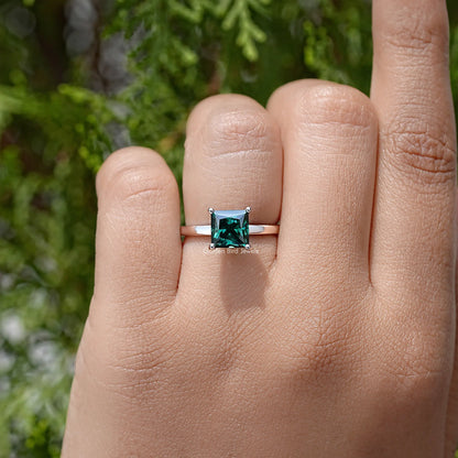 Princess Cut Moissanite Gemstone Hidden Halo Wedding Ring