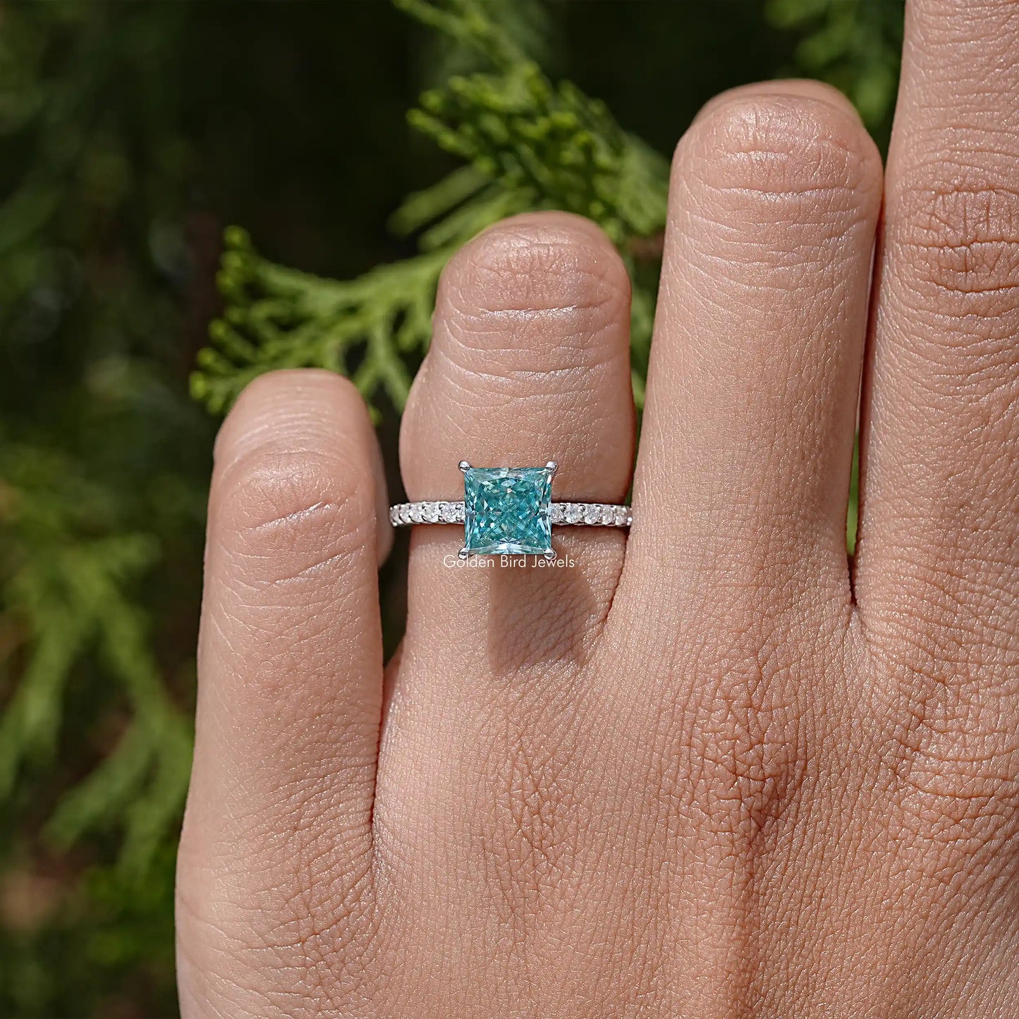 Princess Cut Moissanite Gemstone Solitaire Wedding Ring